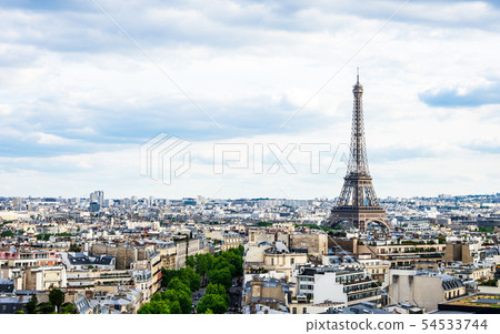 View of the Eiffel Tower and Paris from the Arc de Triomphe 54533744