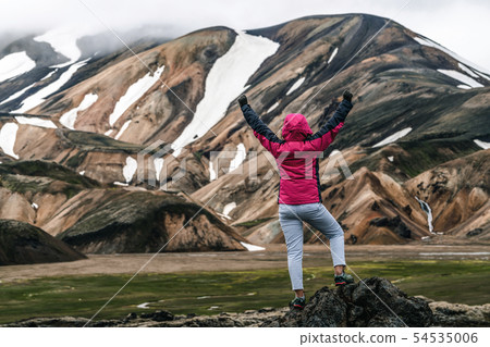Traveler Hike at Landmannalaugar Iceland Highland Traveler Hike at Landmannalaugar Iceland Highland 54535006