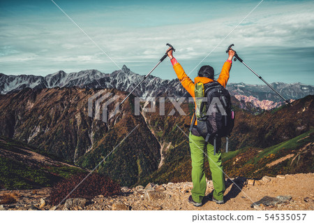 Hiker do trekking activity on mountain in Japan. Hiker do trekking activity on mountain in Japan. 54535057