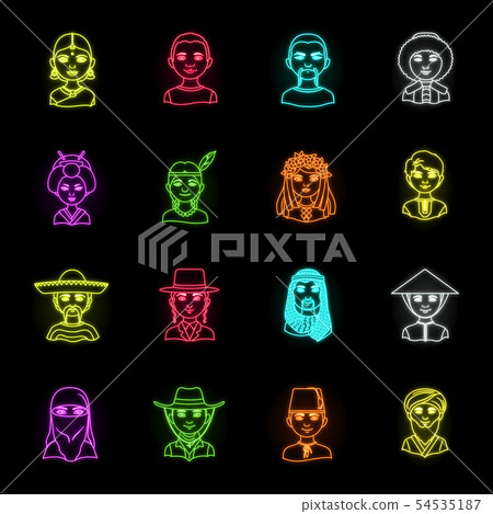 The human race neon icons in set collection for design. People and nationality vector symbol stock The human race neon icons in set collection for design. People and nationality vector symbol stock 54535187