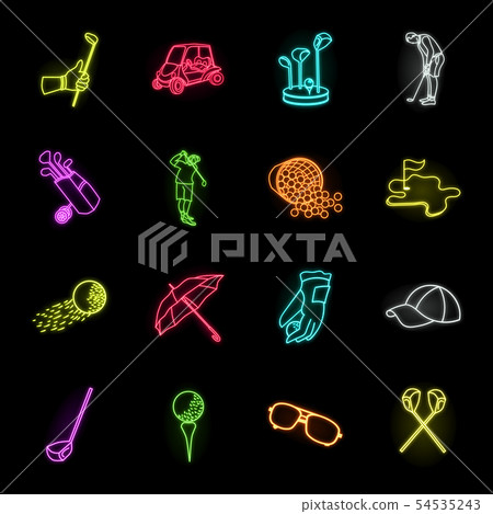 Golf and attributes neon icons in set collection for design.Golf Club and equipment vector symbol 54535243