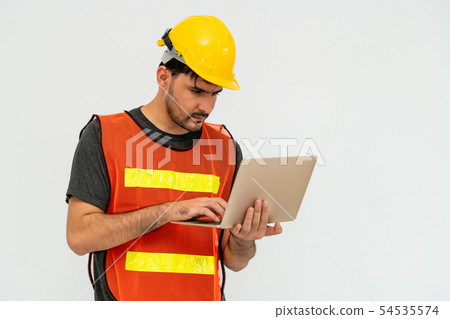 Construction worker standing on white background. Construction worker standing on white background. 54535574