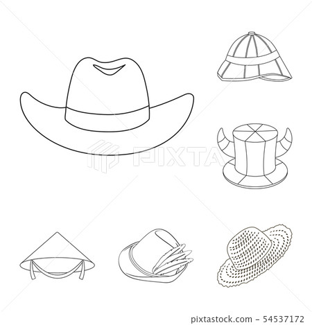 Vector illustration of hat and cap symbol. Set of hat and model vector icon for stock. Vector illustration of hat and cap symbol. Set of hat and model vector icon for stock. 54537172