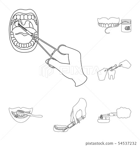 Vector design of tooth and happy sign. Set of tooth and whitening vector icon for stock. 54537232