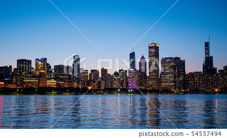 Chicago skyline in the evening from Lake Michigan - CHICAGO, USA - JUNE 12, 2019 54537494