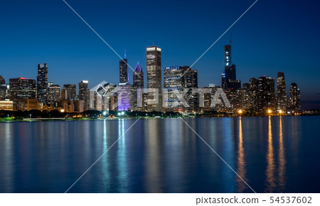 The citylights of Chicago Skyline in the evening - CHICAGO, USA - JUNE 12, 2019 54537602