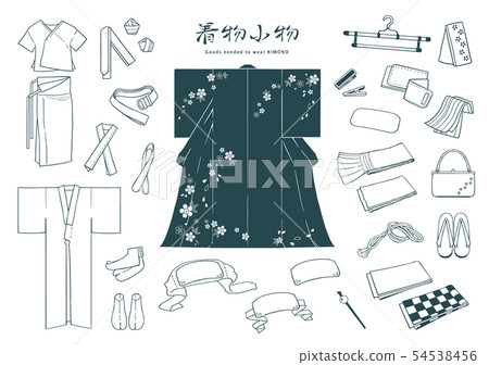 Hand-drawn material set of kimono related items (small items required for dressing) Hand-drawn material set of kimono related items (small items required for dressing) 54538456