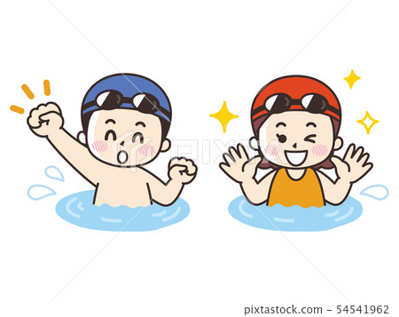 Kids in swimwear playing in the pool 54541962