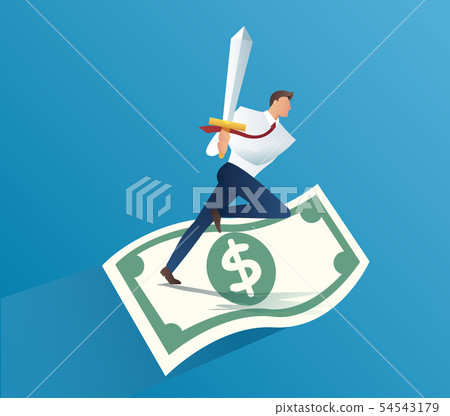businessman holding sword on money bills. businessman holding sword on money bills. 54543179