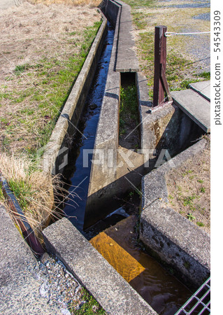 Small concrete irrigation canal in the countryside Small concrete irrigation canal in the countryside 54543309