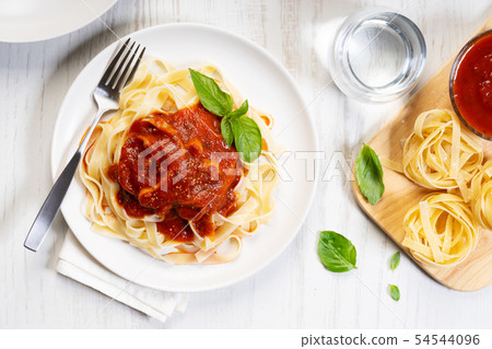 Pasta, fettuccine with tomato sauce 54544096