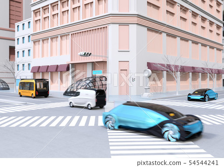 Image of self-driving car while passing to intersection 54544241