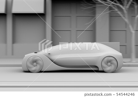 Clay rendering image of a self-driving car traveling on a general road 54544246