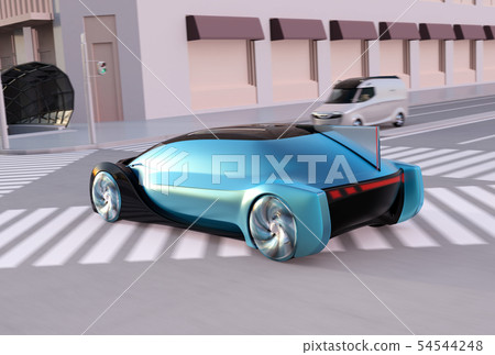 通過交叉點的一輛自動汽車的後方圖像 通過交叉點的一輛自動汽車的後方圖像 54544248