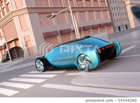 通過交叉點的自動駕駛轎車的圖像 通過交叉點的自動駕駛轎車的圖像 54544260