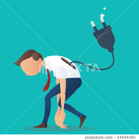 low battery businessman with electrical plug 54544305