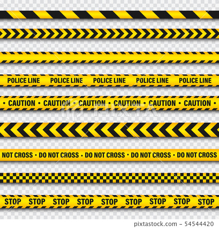 Yellow And Black Barricade Construction Tape On Transparent Background. Police Warning Line 54544420