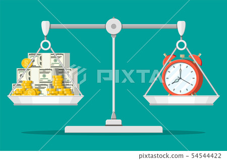 Clock and money on balance scales 54544422