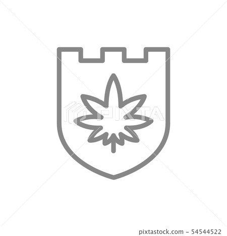Shield with cannabis leaf, medical marijuana line icon. 54544522