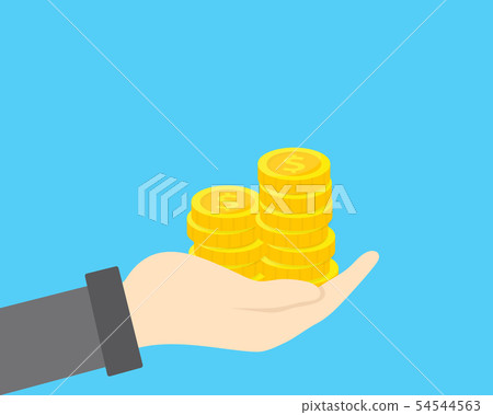 Hand with golden coins stack. Concept of savings, donation, paying illustration. 54544563