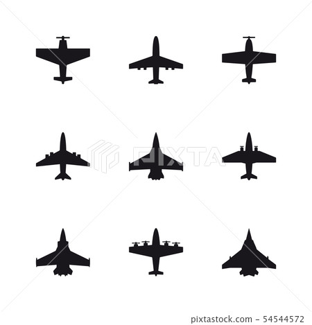 Airplane symbols set. Aircraft, plane, jet black icons. 54544572