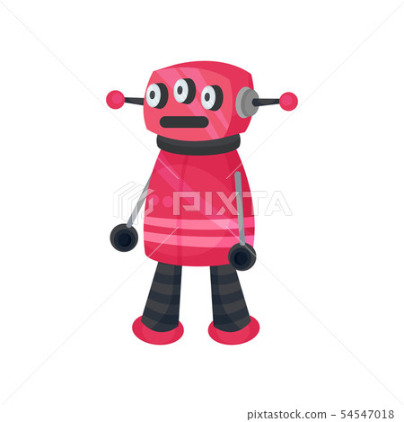 Cute pink robot with two legs and arms. Vector illustration on white background. 54547018