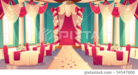 Banquet hall ready for wedding ceremony Banquet hall ready for wedding ceremony 54547800