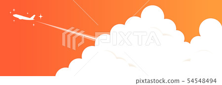 Sunset sky and approach clouds and airplane (with glitter) 54548494