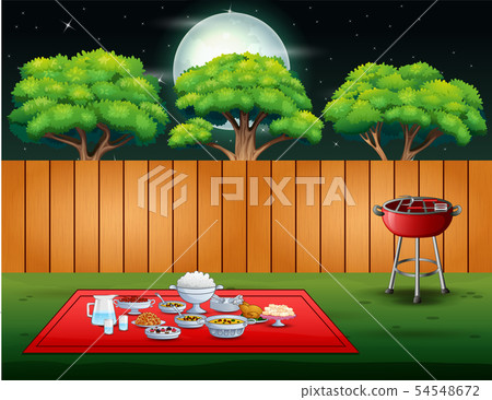 Barbecue party on backyard in the night scene 54548672