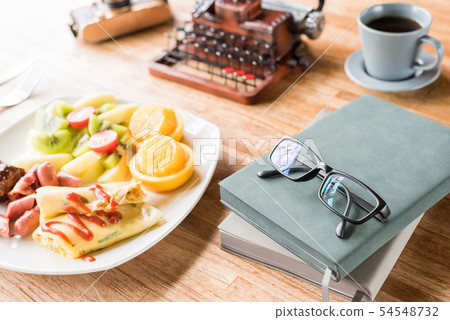 morning working with breakfast 54548732