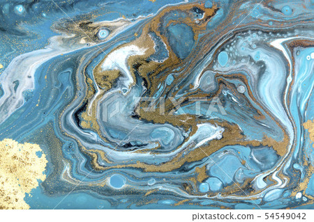 Blue and gold marbling pattern. Golden powder marble liquid texture. 54549042
