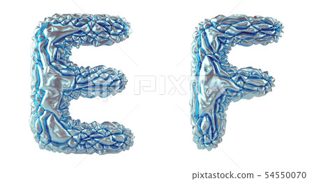 Realistic 3D letters set E, F made of crumpled foil. Collection symbols of crumpled silver foil 54550070