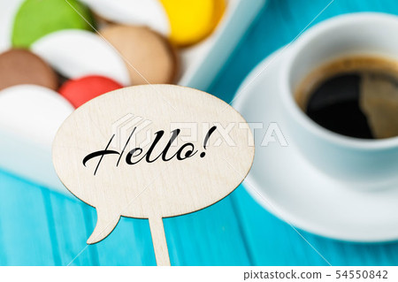 Topper with inscription , makaruns, , coffee 54550842