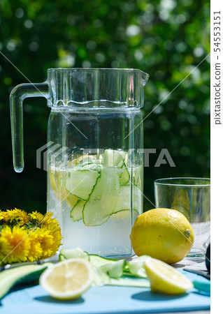 summer refreshing detox lemonade from cucumber, summer refreshing detox lemonade from cucumber, 54553151