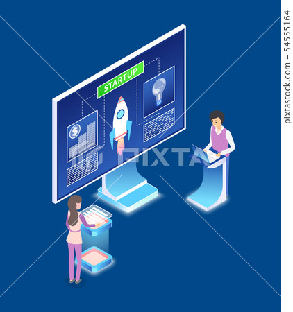 Informative Screen Business Startup Monitor with Information Screen - Stock Illustration ...