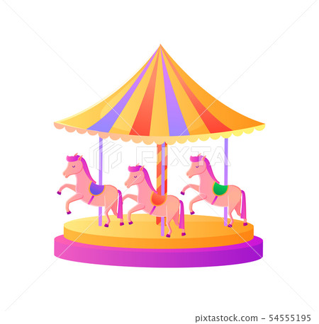 Carousel with Pony Pink Horses, Attraction Vector 54555195