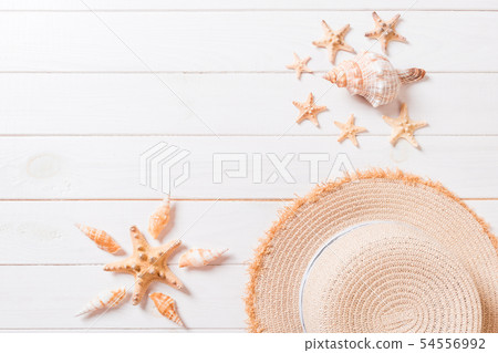Summer holiday background with straw hat and Summer holiday background with straw hat and 54556992
