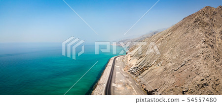 Coastal road and seaside in Oman aerial panorama Coastal road and seaside in Oman aerial panorama 54557480