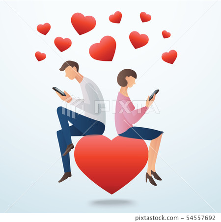 man and woman using smartphone and sitting  54557692