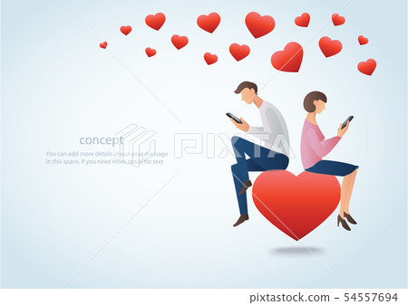 man and woman using smartphone and sitting man and woman using smartphone and sitting 54557694
