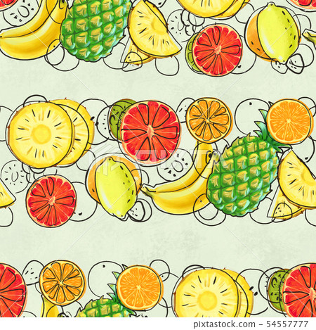 Hand drawn seamless pattern. Summer background with exotic fruits. Hand drawn seamless pattern. Summer background with exotic fruits. 54557777