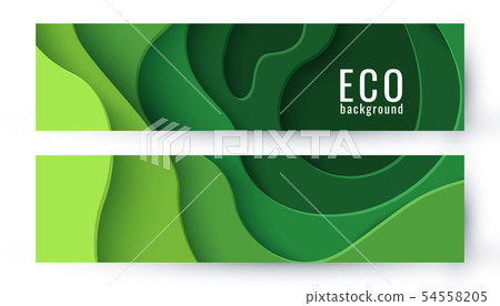 Set of two eco abstract green paper cut banners - Stock Illustration ...