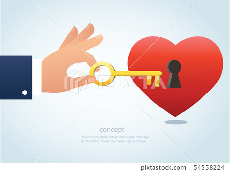 hand holding the big key with keyhole on red heart hand holding the big key with keyhole on red heart 54558224