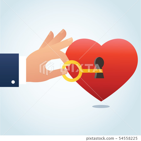 hand holding the big key with keyhole on red heart hand holding the big key with keyhole on red heart 54558225