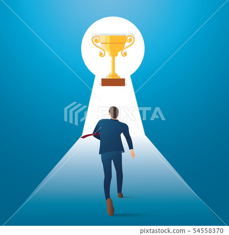 businessman walking into the trophy businessman walking into the trophy 54558370