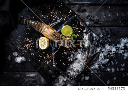 Sea delicacies. Fresh seafood. Scampia. 54558575