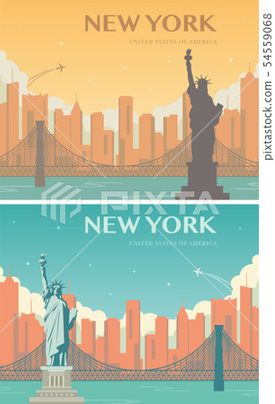Statue Of Liberty Banner Set World Landmark Stock