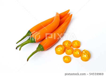 Closeup top, sliced orange pepper on a white BG Closeup top, sliced orange pepper on a white BG 54559969