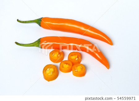 Closeup top, sliced orange pepper on a white BG Closeup top, sliced orange pepper on a white BG 54559971