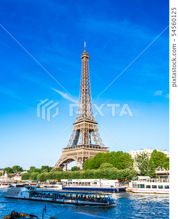 世界遺產巴黎塞納河埃菲爾鐵塔垂直位置 54560125